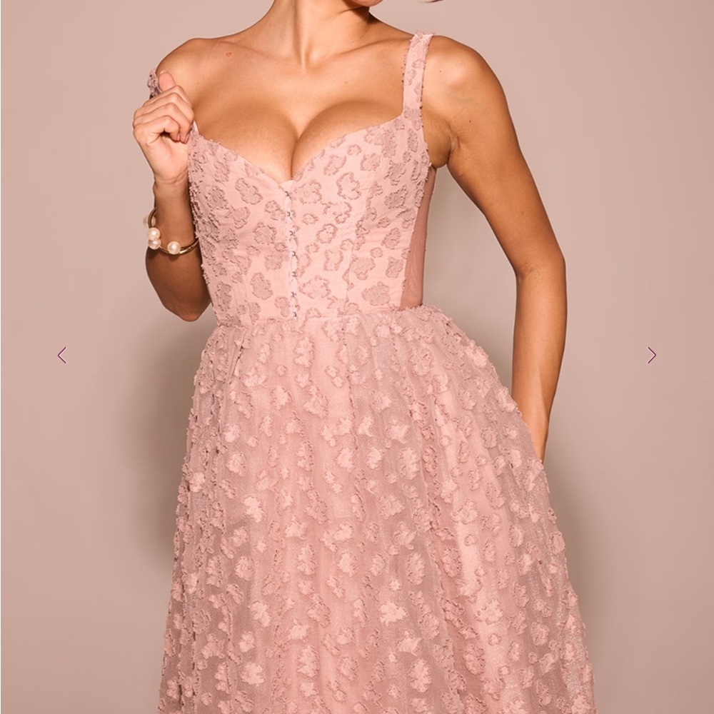 House of CB Pink V-Neck Slit Gown